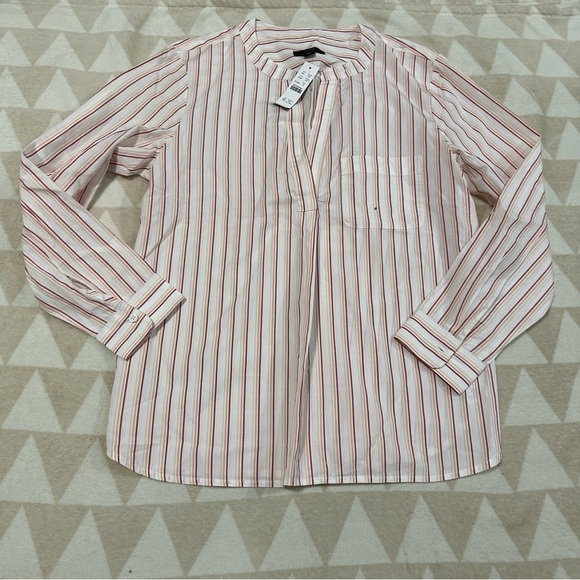 J crew vneck cotton poplin long sleeve popover ivory peach stripe - Picture 4 of 7